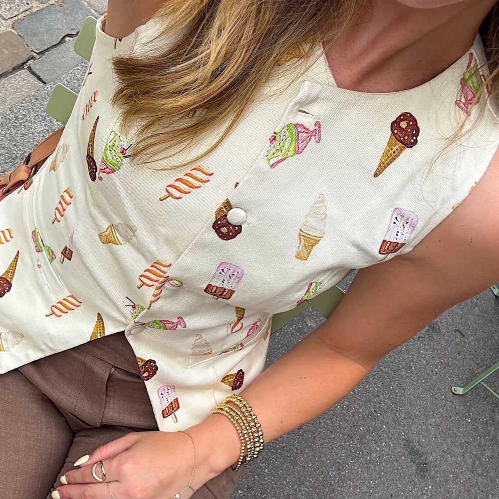 Ice Cream Print Cream Vest
